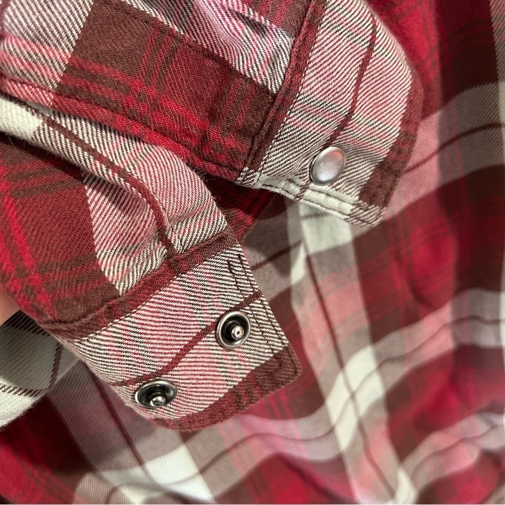 Duluth Trading Co Red Plaid Flannel Popover Long Sleeve Button Tunic Size Small - Picture 4 of 7